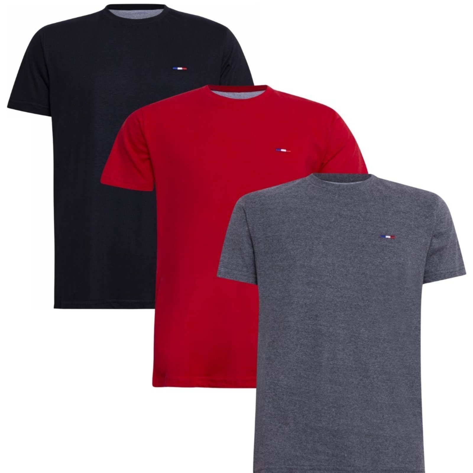 Kit 3 Peças Camisetas FMF Básicas Masculina Industrie em Algodão Premium no Estilo Tommy Bordado França