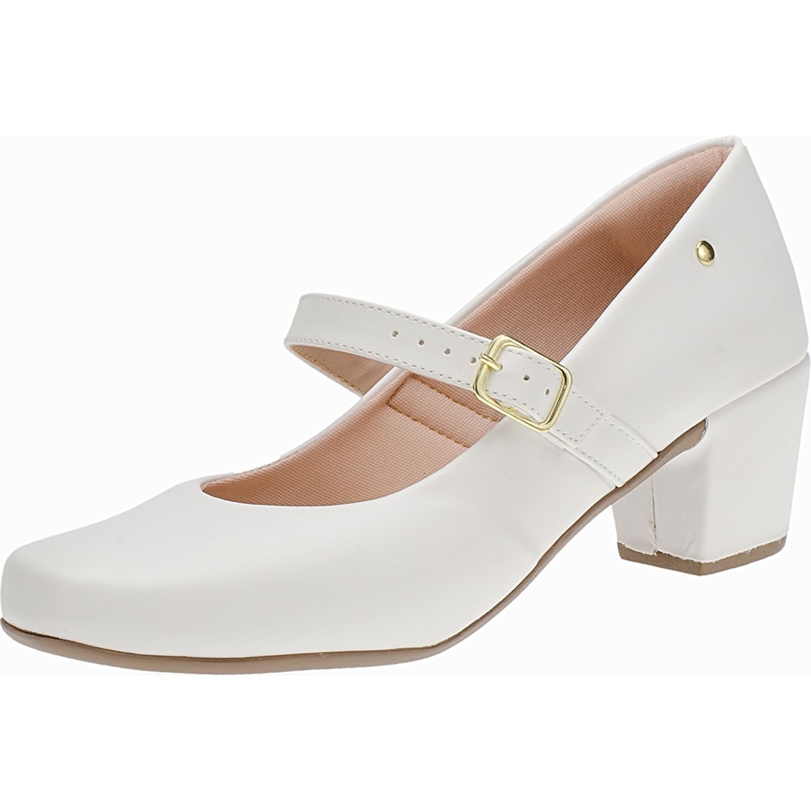 Sapato Feminino Lóris Shoes Scarpin Boneca Salto Grosso Medio 6484 Branco