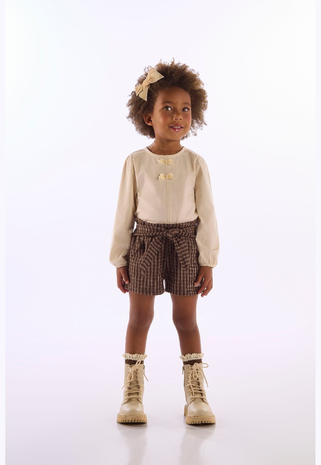 Infantil - Conjunto Menina Blusa Laço Short Up Baby Branco