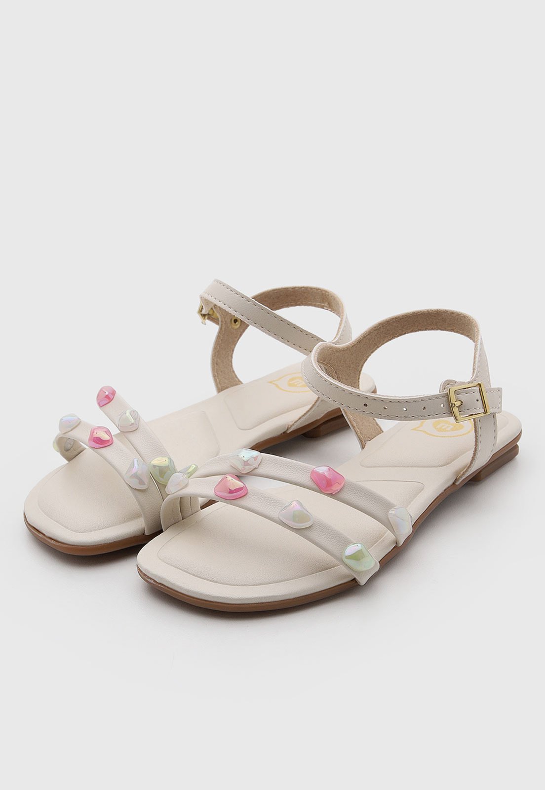 Infantil - Sandália Molekinha Tiras Detalhes Coloridos Off-White