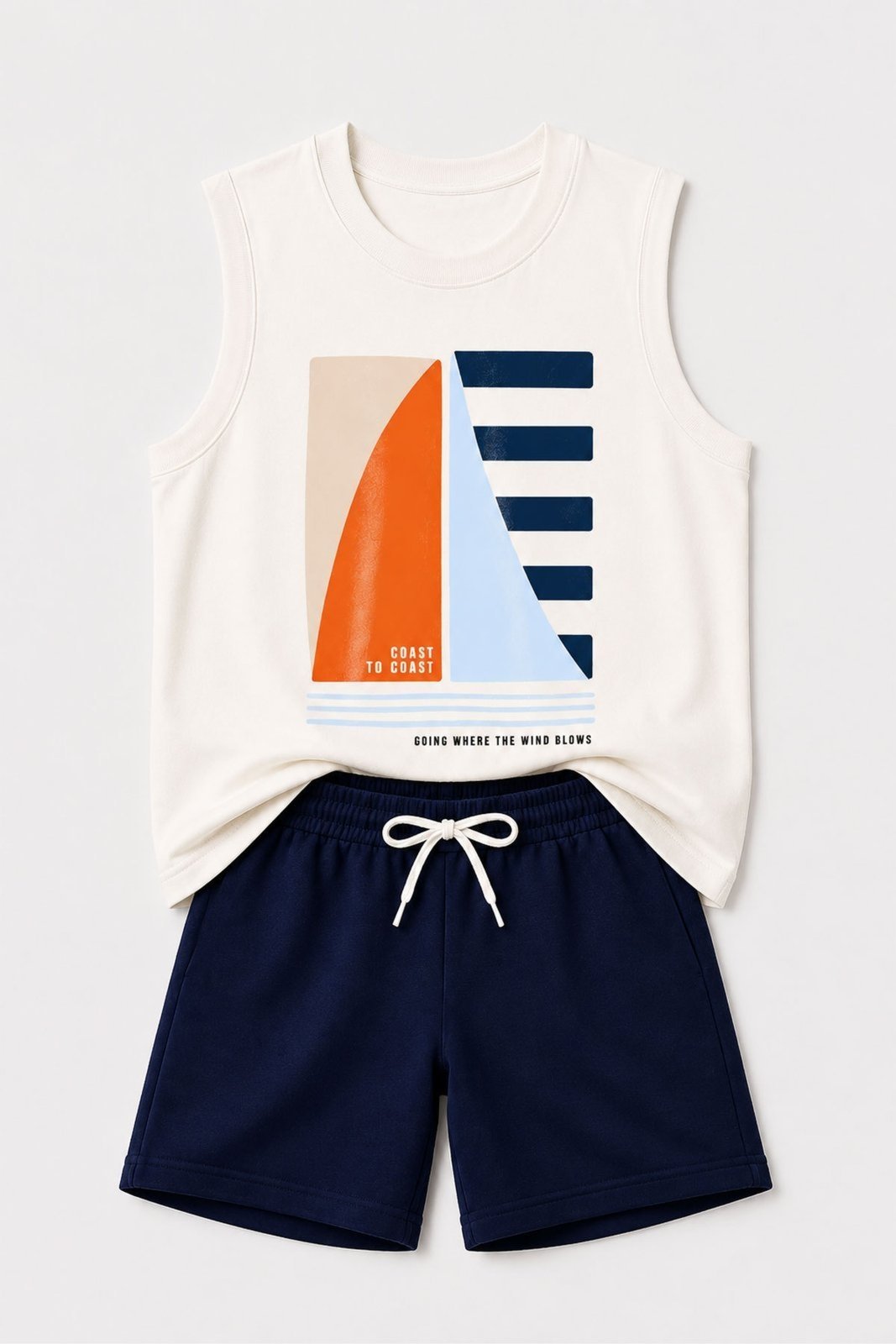 Infantil - Conjunto Regata Masculina Algodão Off White - Coast To Coast - Babei no Look