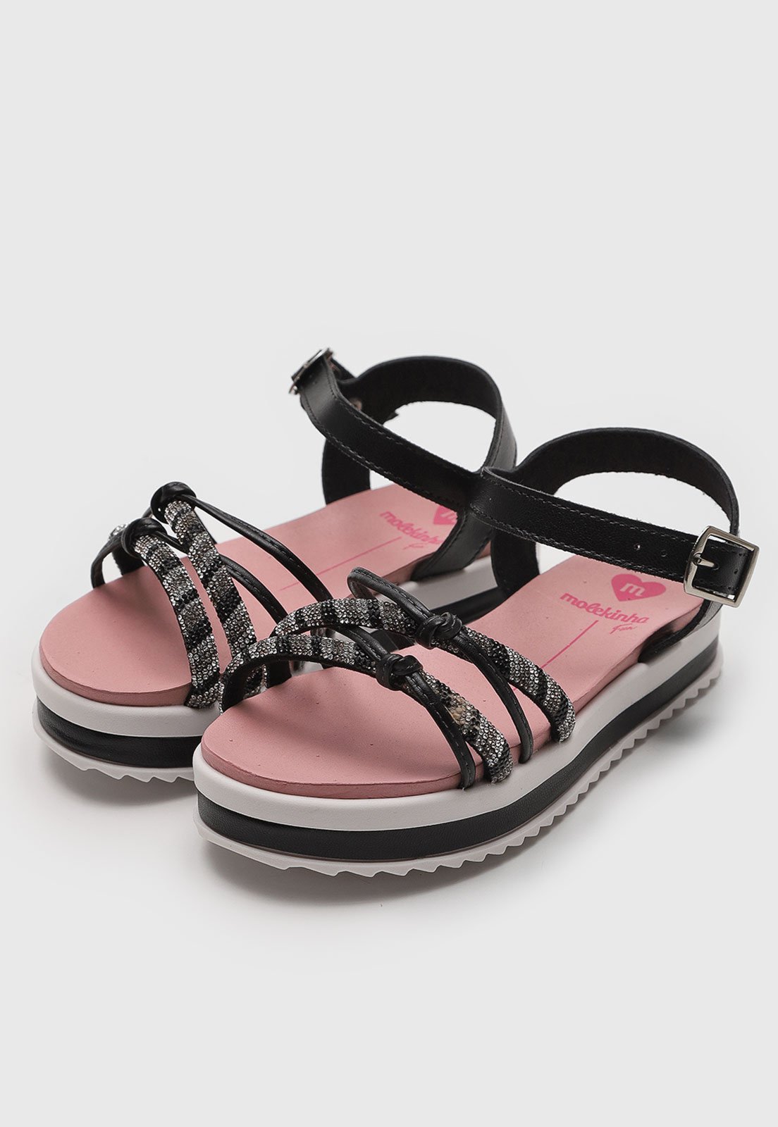 Infantil - Sandália Flat Molekinha Tira Hotfix Preta