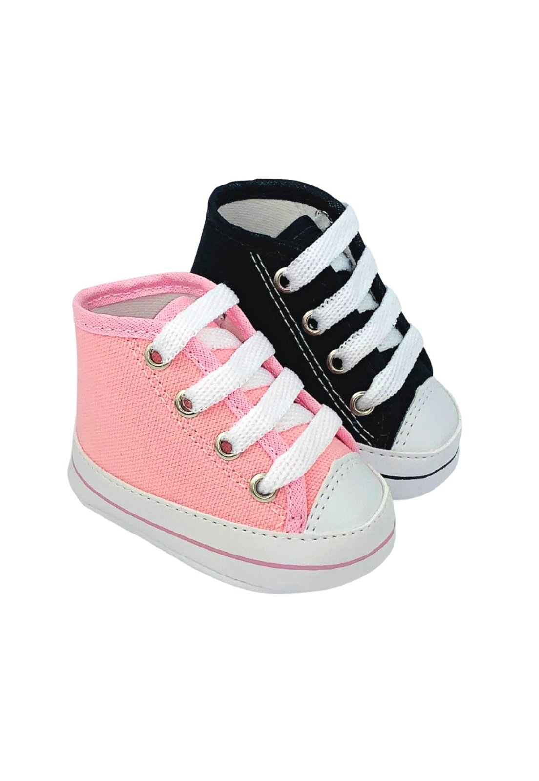 Infantil – Kit Com 2 Pares Sapatinho De Cano Alto Direto Da Fabrica T20 Preto E Rosa