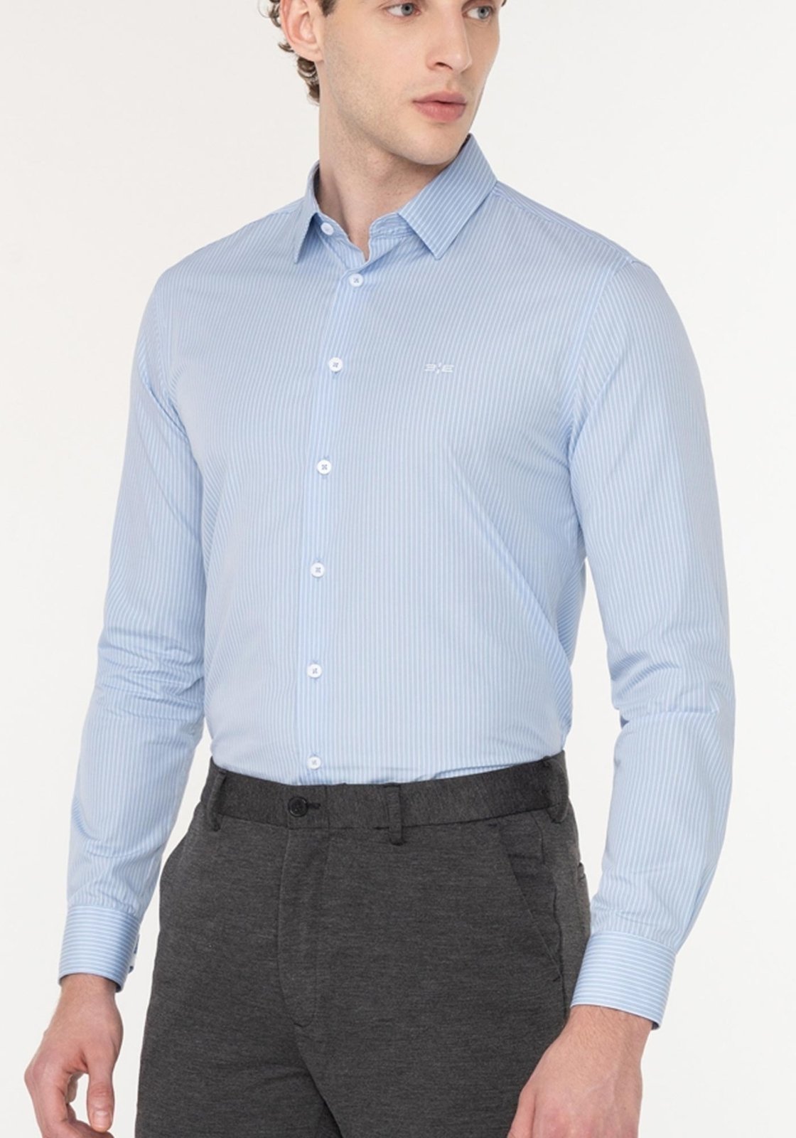Camisa Listrada De Mangas Longas Em Algodão Mercerizado