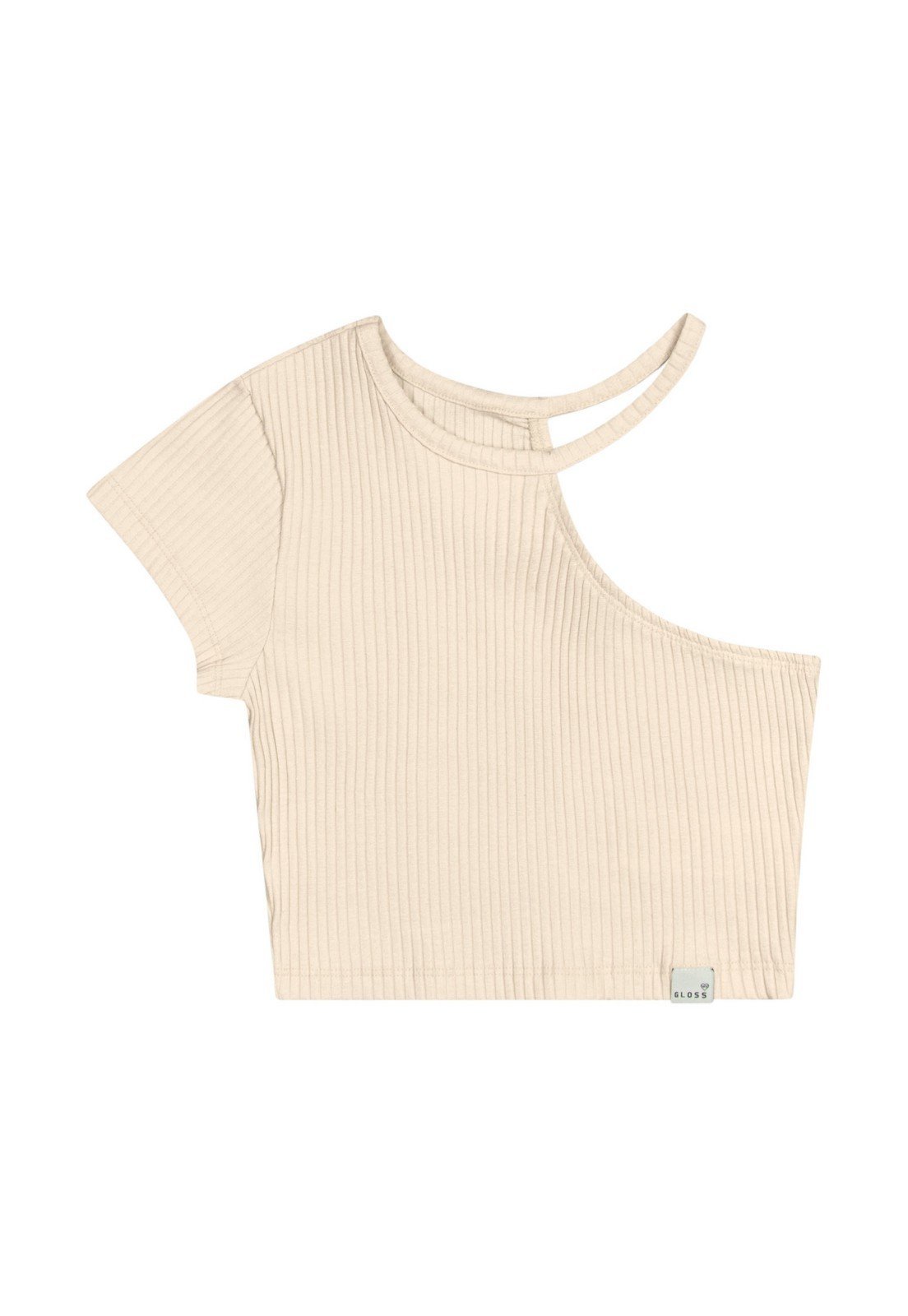 Infantil - Blusa Cropped Básica em Ribana Canelada Juvenil Gloss Bege