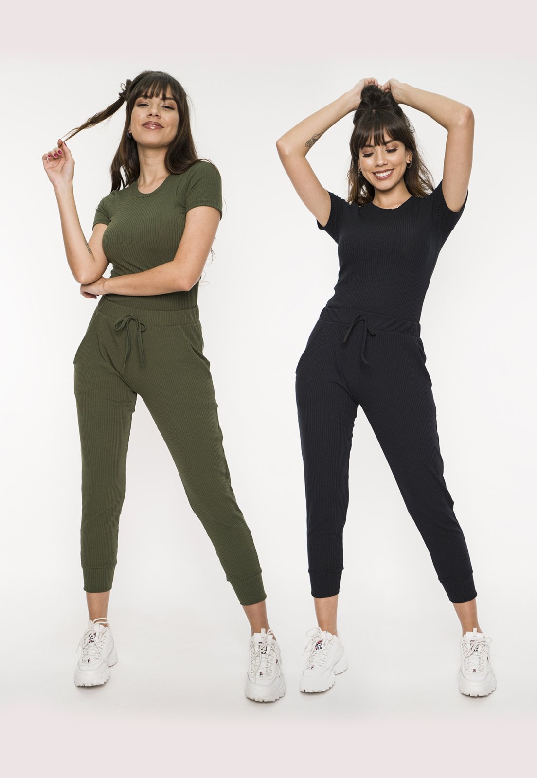 Kit 2 Calças Salvatore Jogger Comfy Malha Canelada Preta e Verde