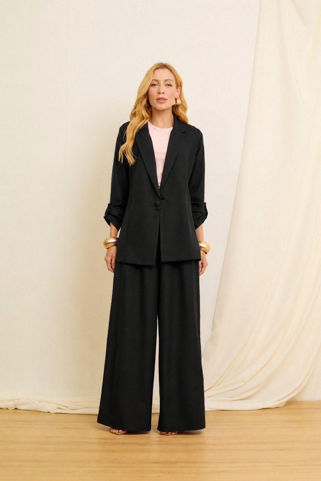 Calça Vanibele Pantalona Crepe Zurique Preto