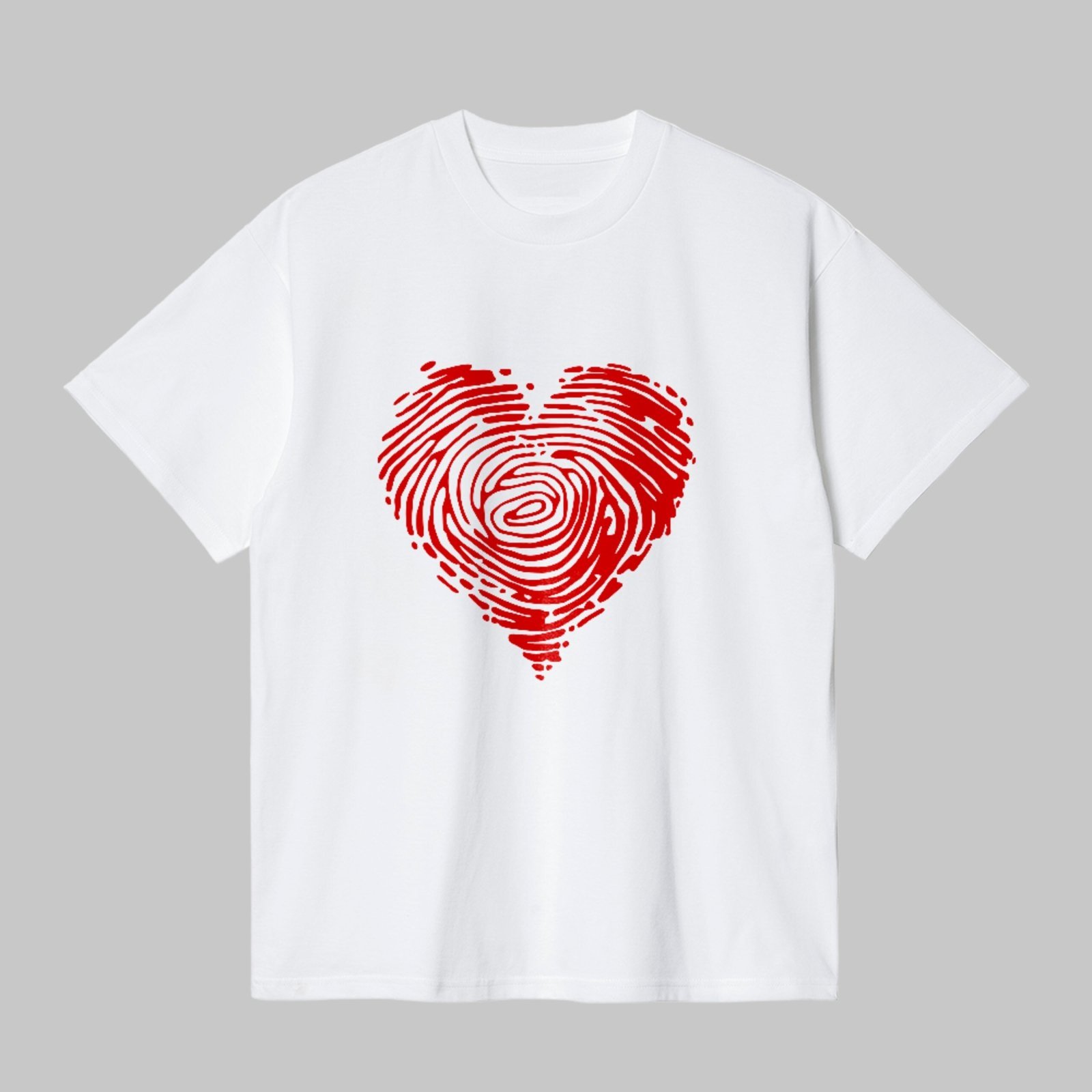 Camiseta Básica Coração Fingerprint Design Moderno Unissex Branco