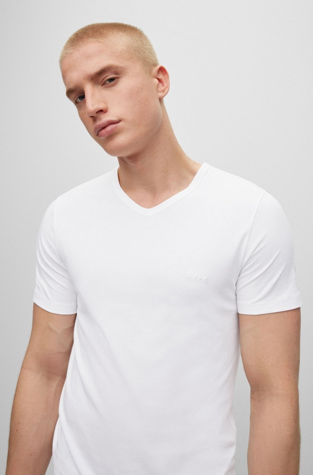 Vista 3 Conjunto De Três Camisetas Com Gola Em V Em Jersey De Algodão Boss branco Boss branco