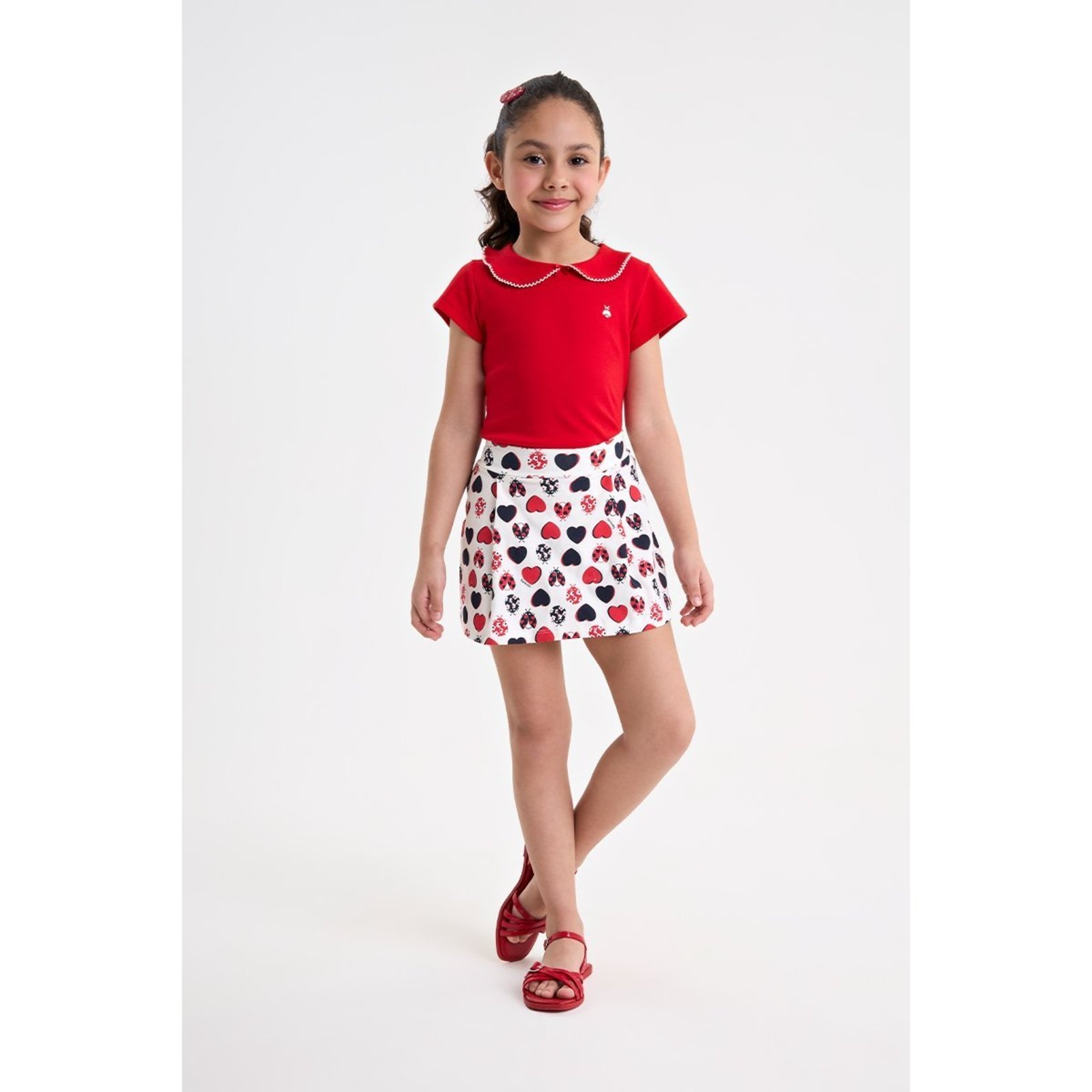 Infantil - Conjunto Feminino Blusa e Short Saia em Cotton