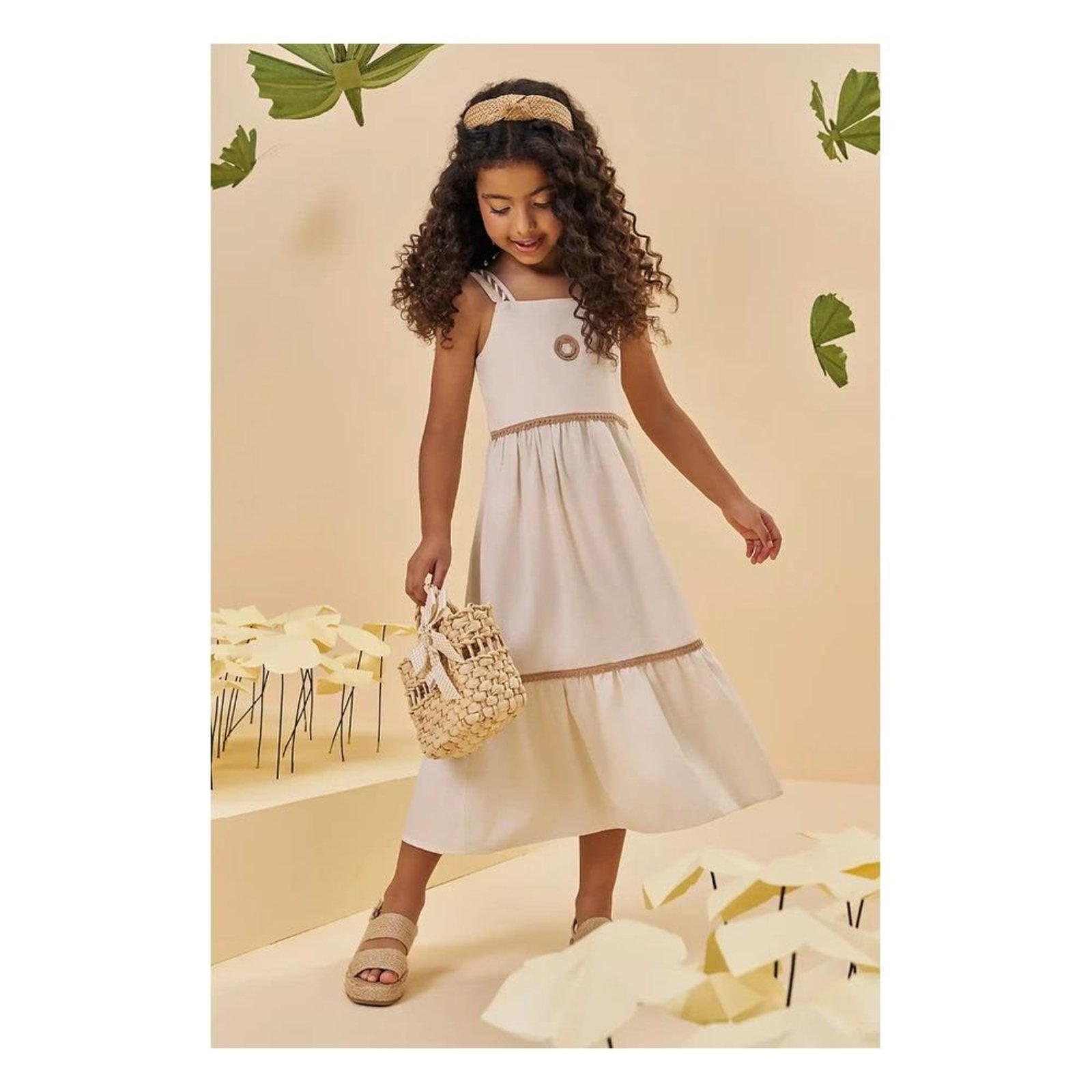 Infantil - Vestido Longo Kukiê Natural Off White Detalhes Trançados 10 Off-white