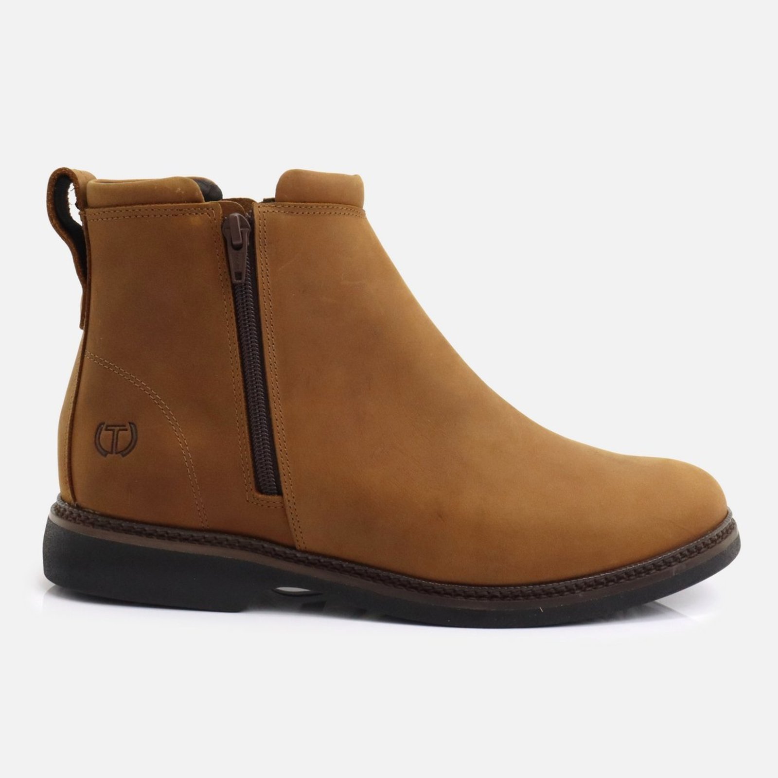 Botina Masculina Couro Legítimo Tito Borges Premium Solado Resistente Costura Dupla Conforto Extremo Zipper dos Dois Lados Wisky