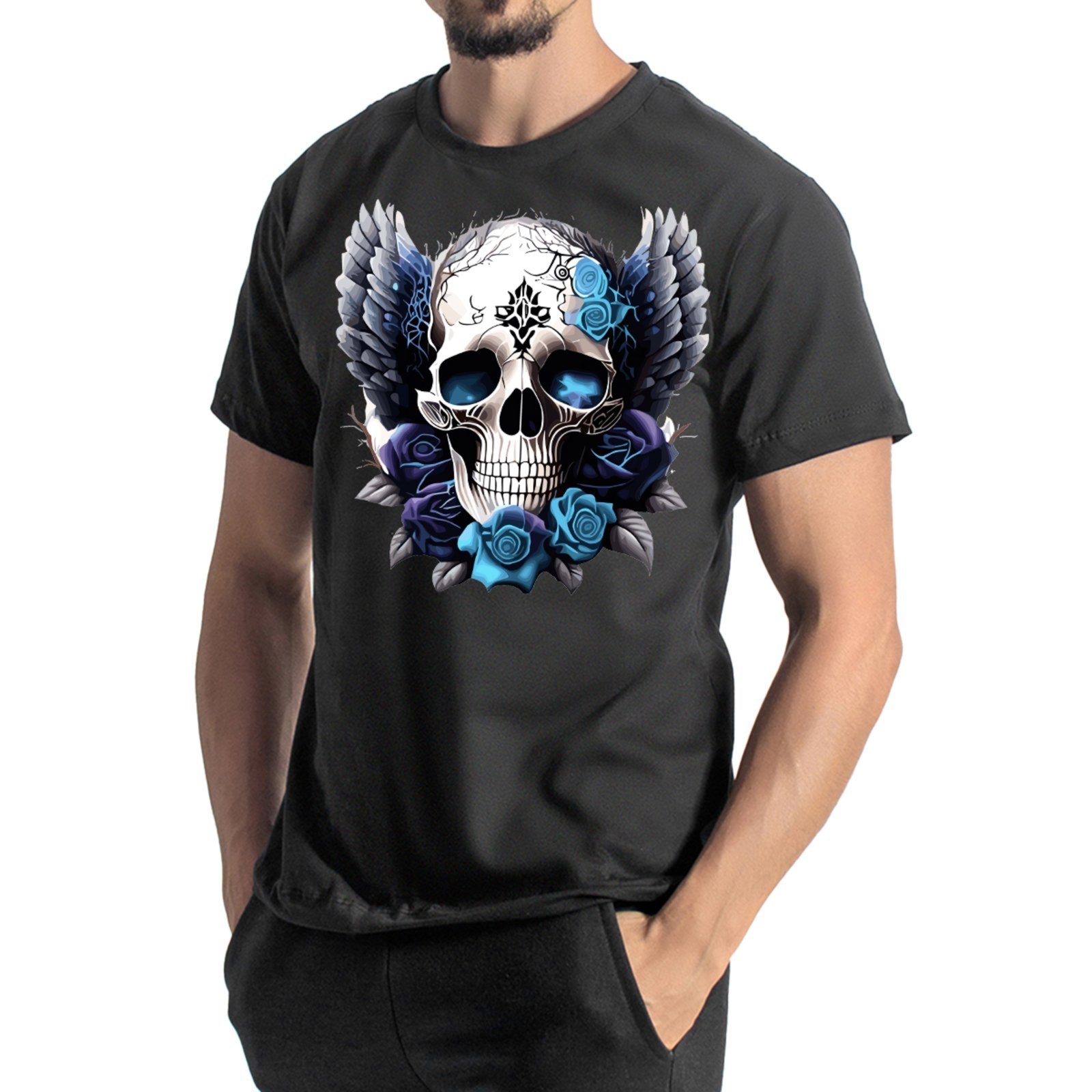 Camisa Masculina Algodão Camiseta Estampada Casual Caveira