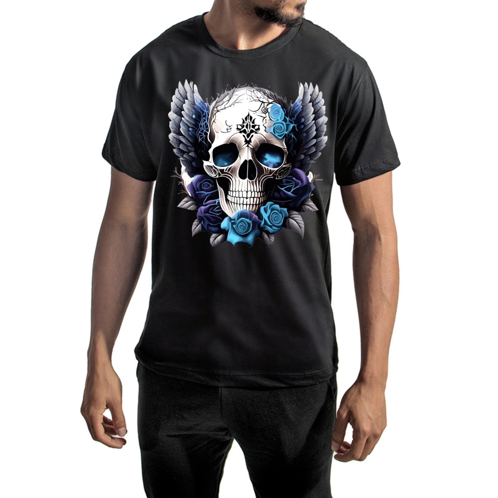 Vista 3 Camisa Masculina Algodão Camiseta Estampada Casual Caveira ÉPICO CALÇADOS preto ÉPICO CALÇADOS preto