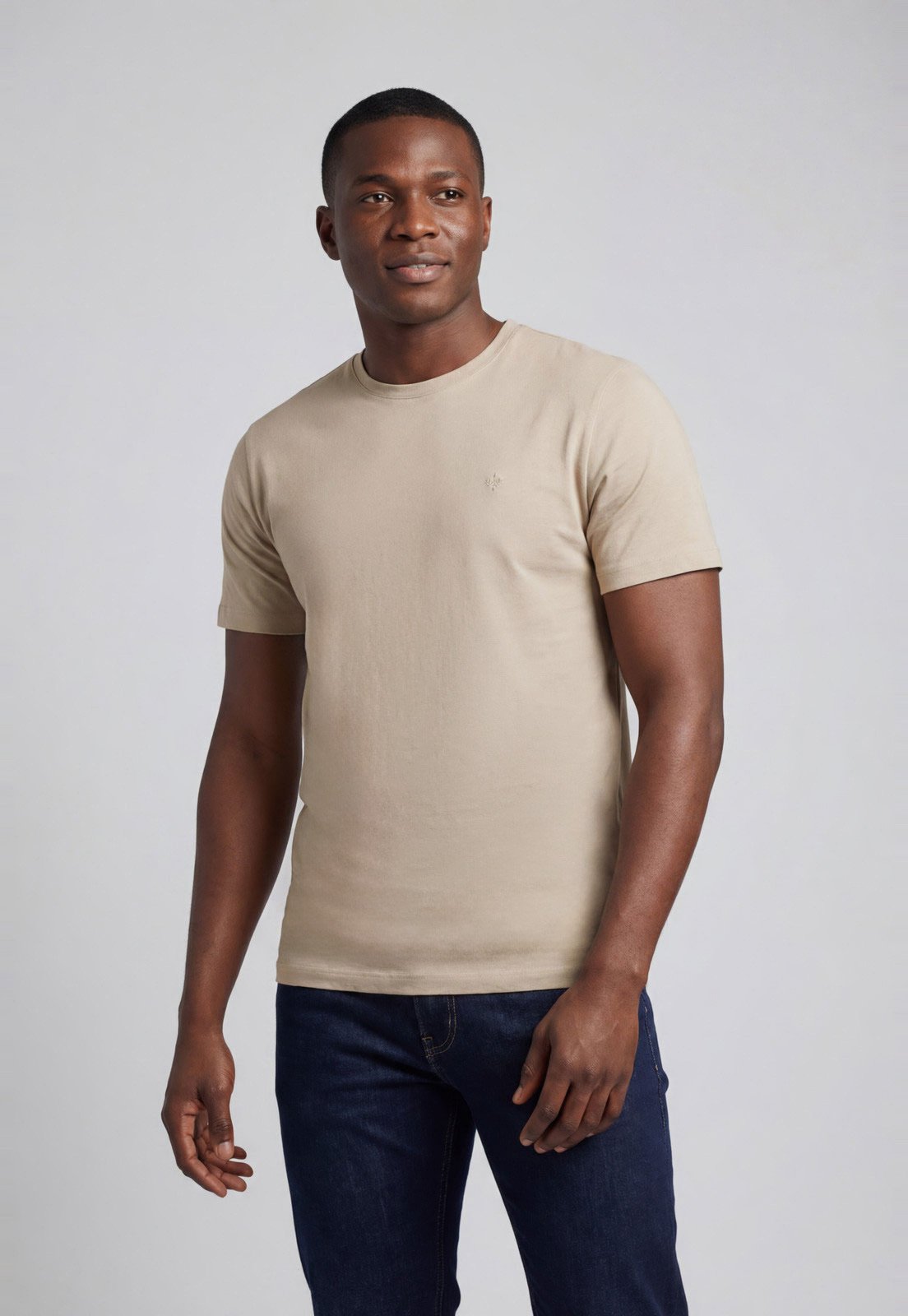 Camiseta Masculina Dudalina Decote Redondo Bege