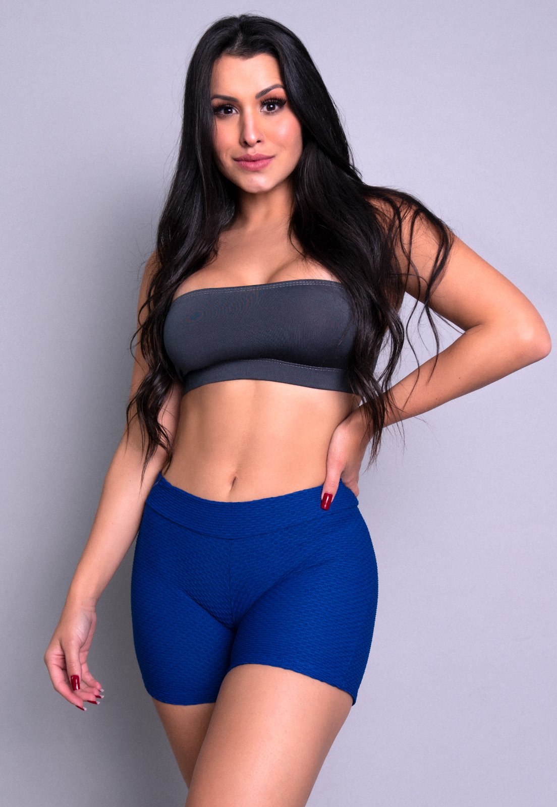 Vista 3 Short MVB Modas Curto Textura Tecido Bolha Fitness preto Mvb Modas preto