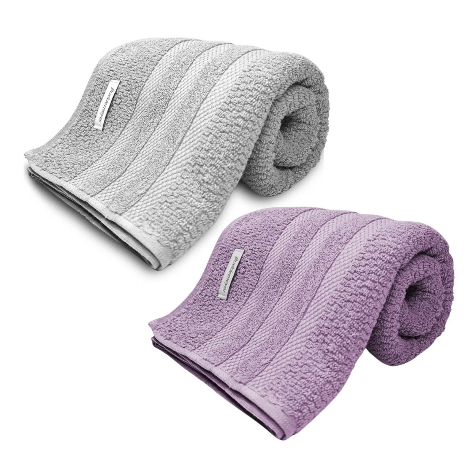Jogo 2 Toalha Banho Buddemeyer Algodão Macia Alta Absorção Vanilla Lilas Cinza
