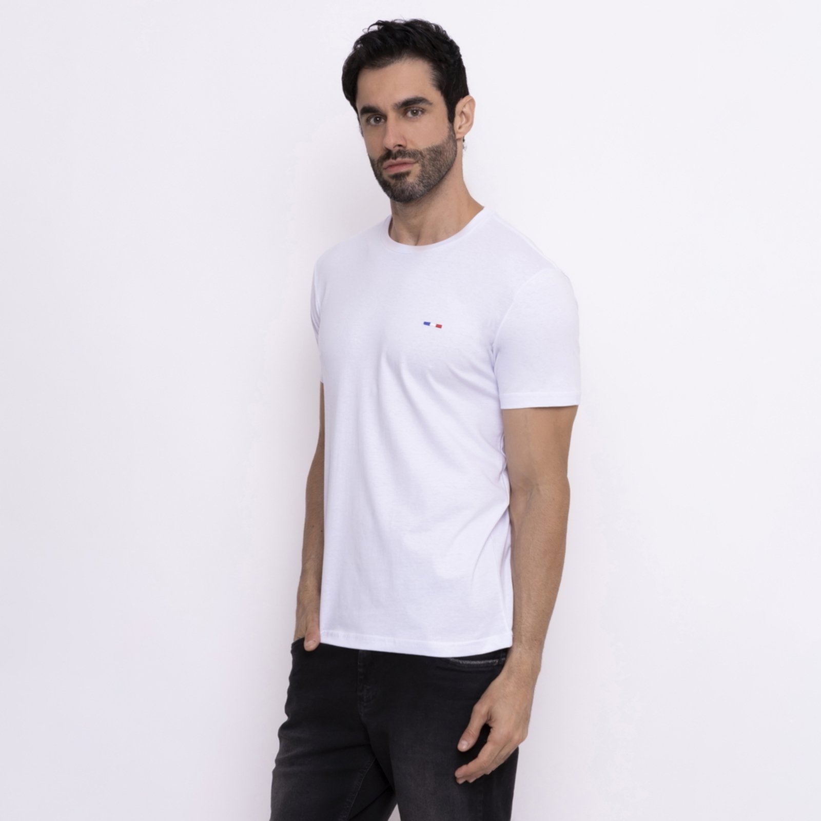 Camisetas Vih Triny Básicas Masculina em Algodão Premium no Estilo Tommy Bordado França Branco
