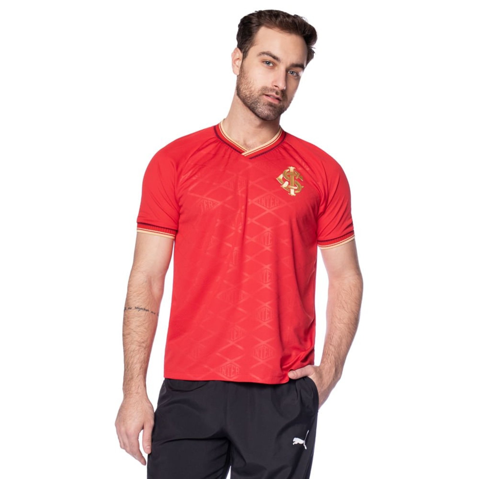 Camiseta Masculina Betel Inter Gold Losango Vermelho/Dourado