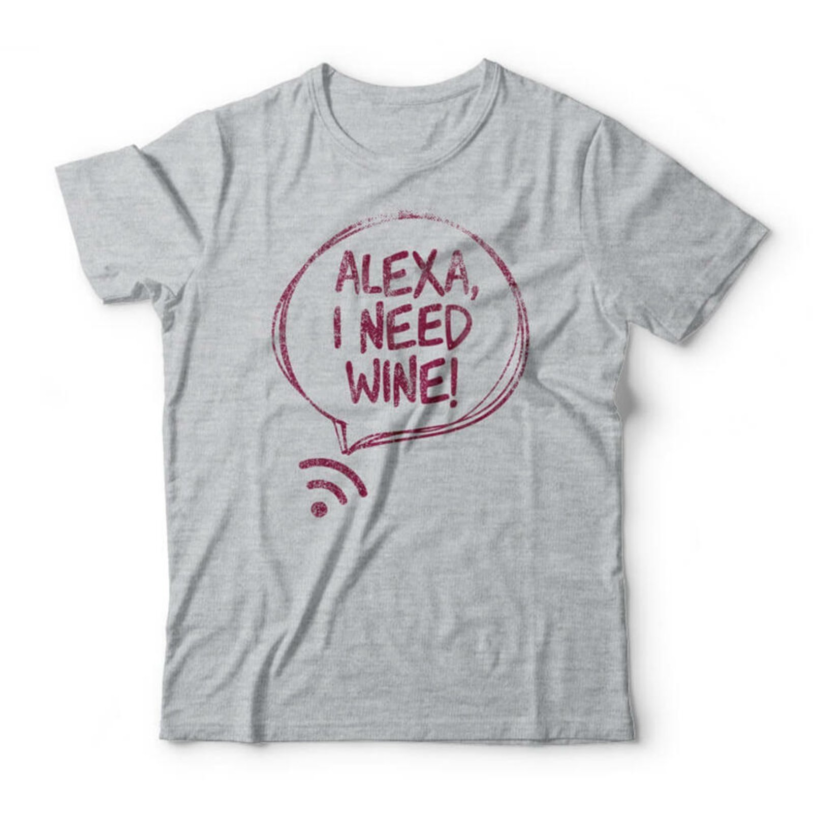 Camiseta Alexa I Need Wine – Mescla Cinza – Casual – Studio Geek