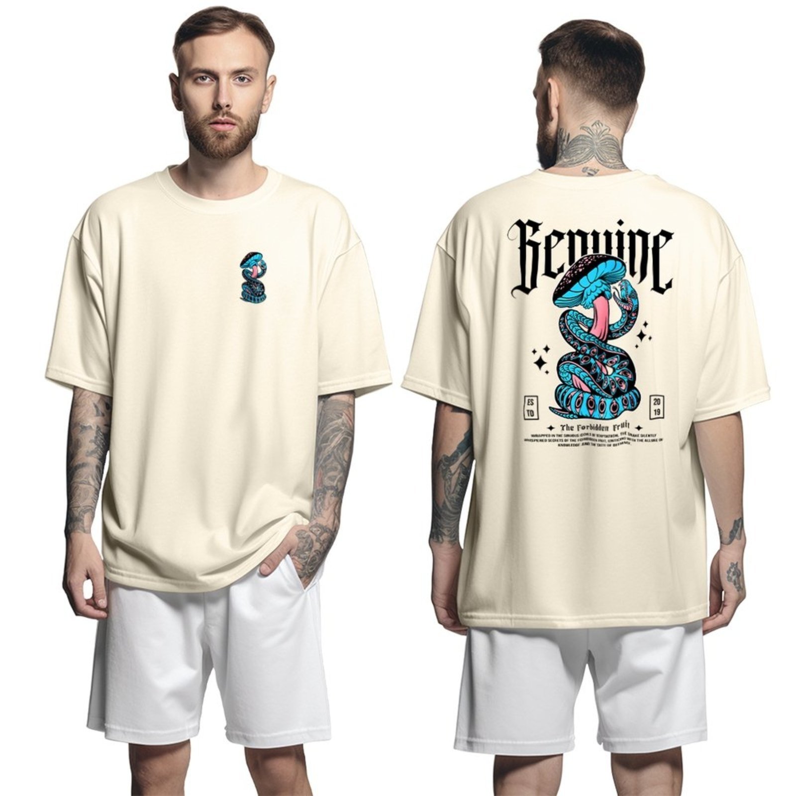 Camiseta Oversized Genuine Grit Masculina Streetwear 100% Algodão 30.1 The Forbidden Fruit – Bege – P
