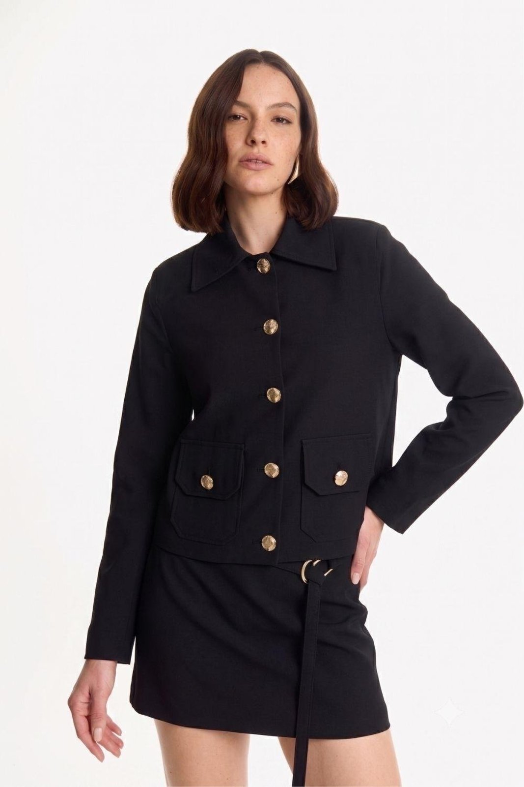 Casaco Liso Com Bolso Carlota Costa Preto