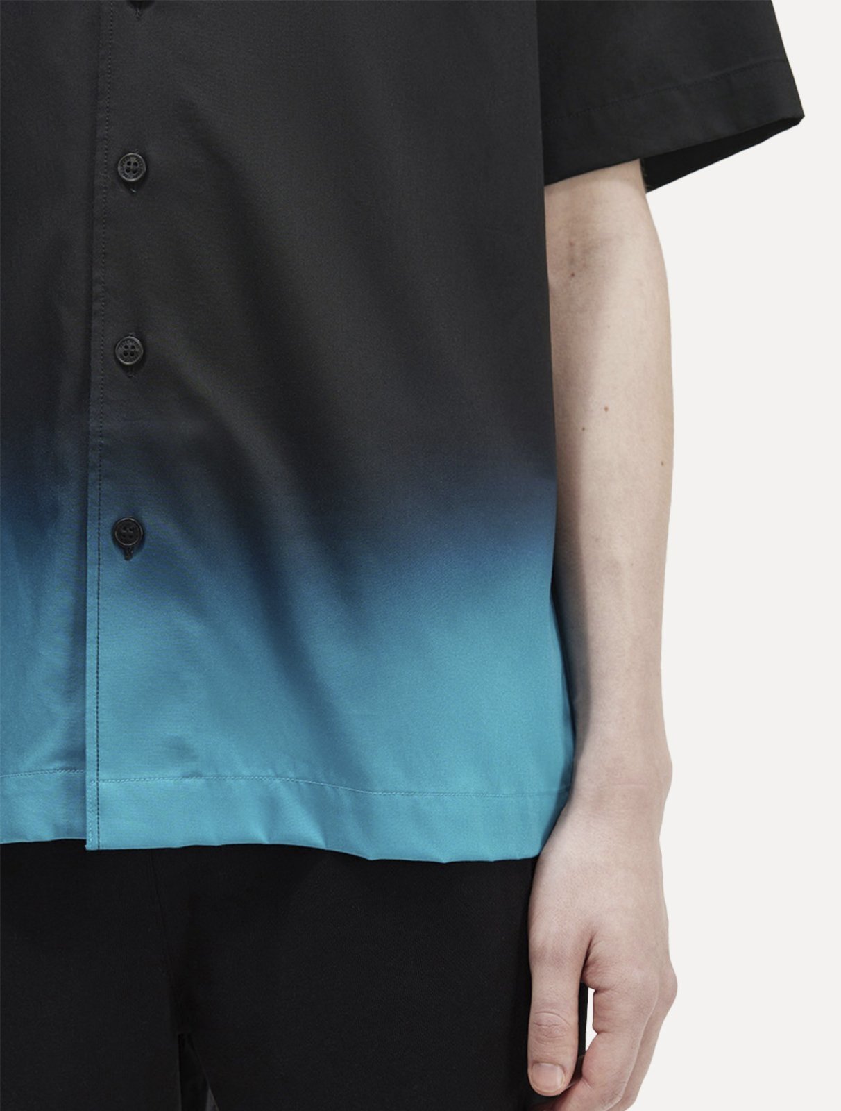Vista 3 Camisa Fred Perry Masculina Manga Curta Ombre Revere Collar Preta preto preto