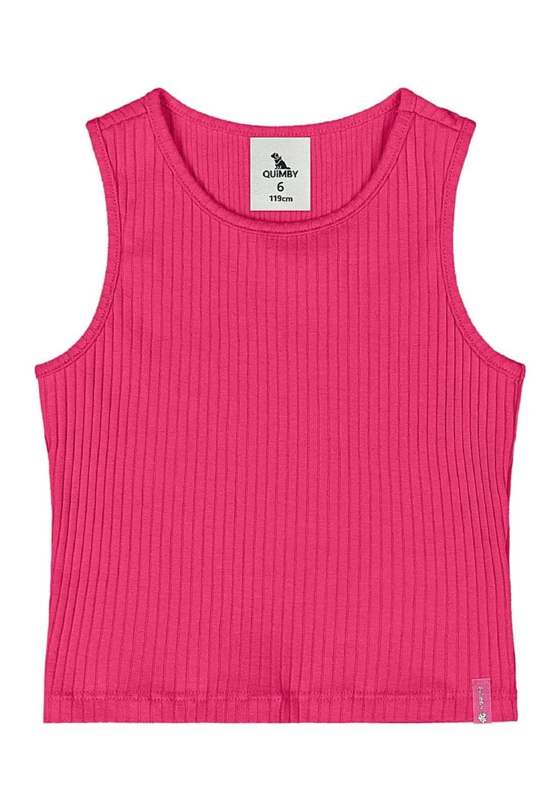 Vista 2 Infantil - Cropped em Ribana Canelada Menina Quimby vermelho Quimby vermelho