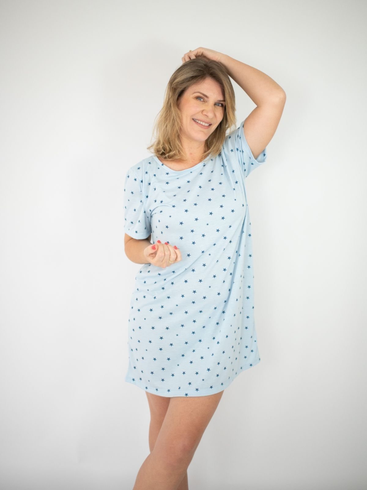 Camisola Manga Curta Poliviscose – Azul Estrelas