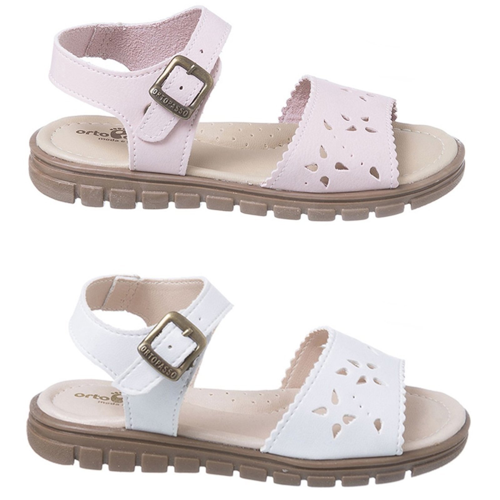 Vista 2 Infantil - Kit com 2 Pares Sandália Ortopasso Anatômica Menina Escolar Básico branco Ortopasso branco