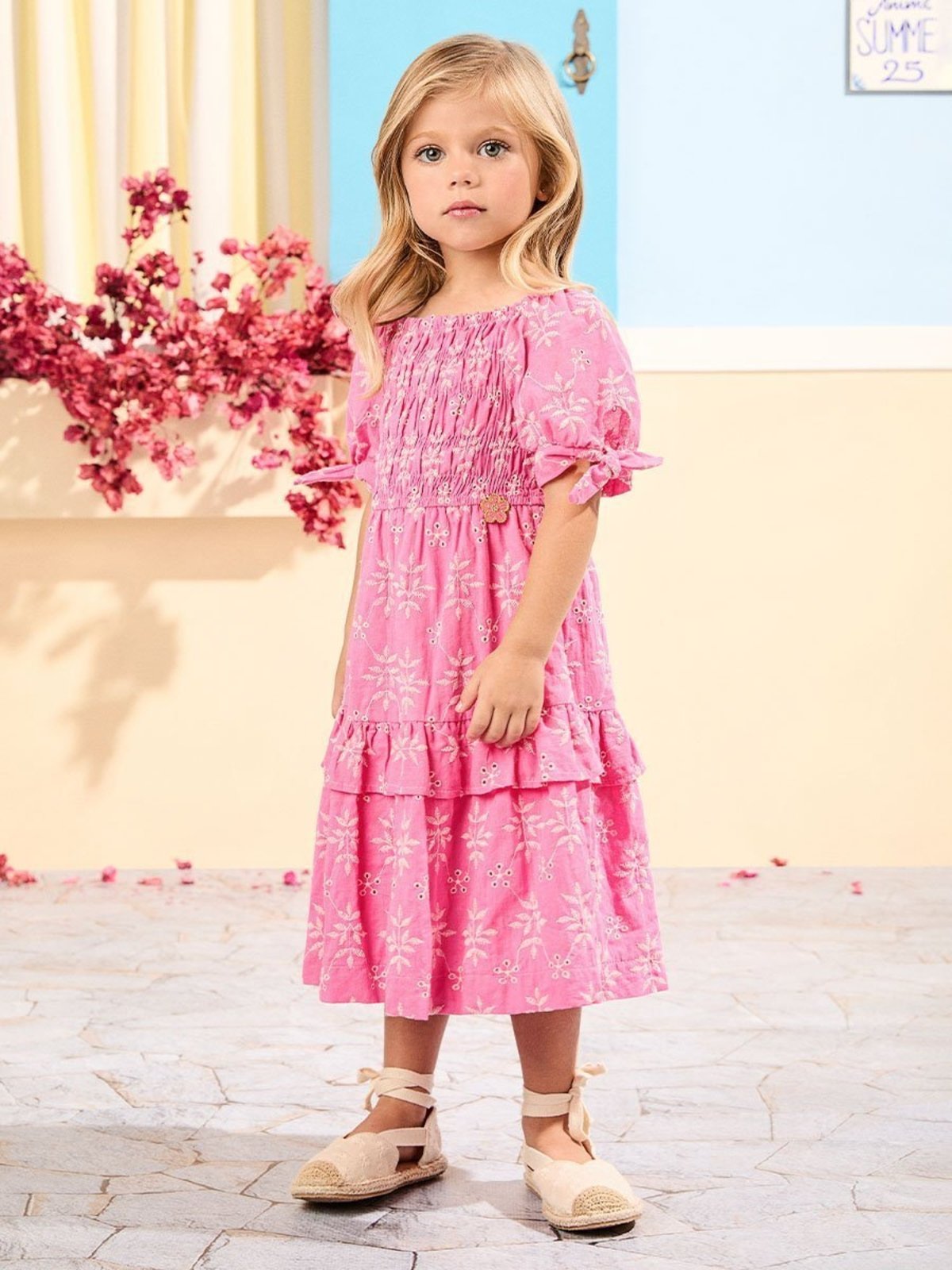 Infantil - Vestido de Laise Rosa Bordado