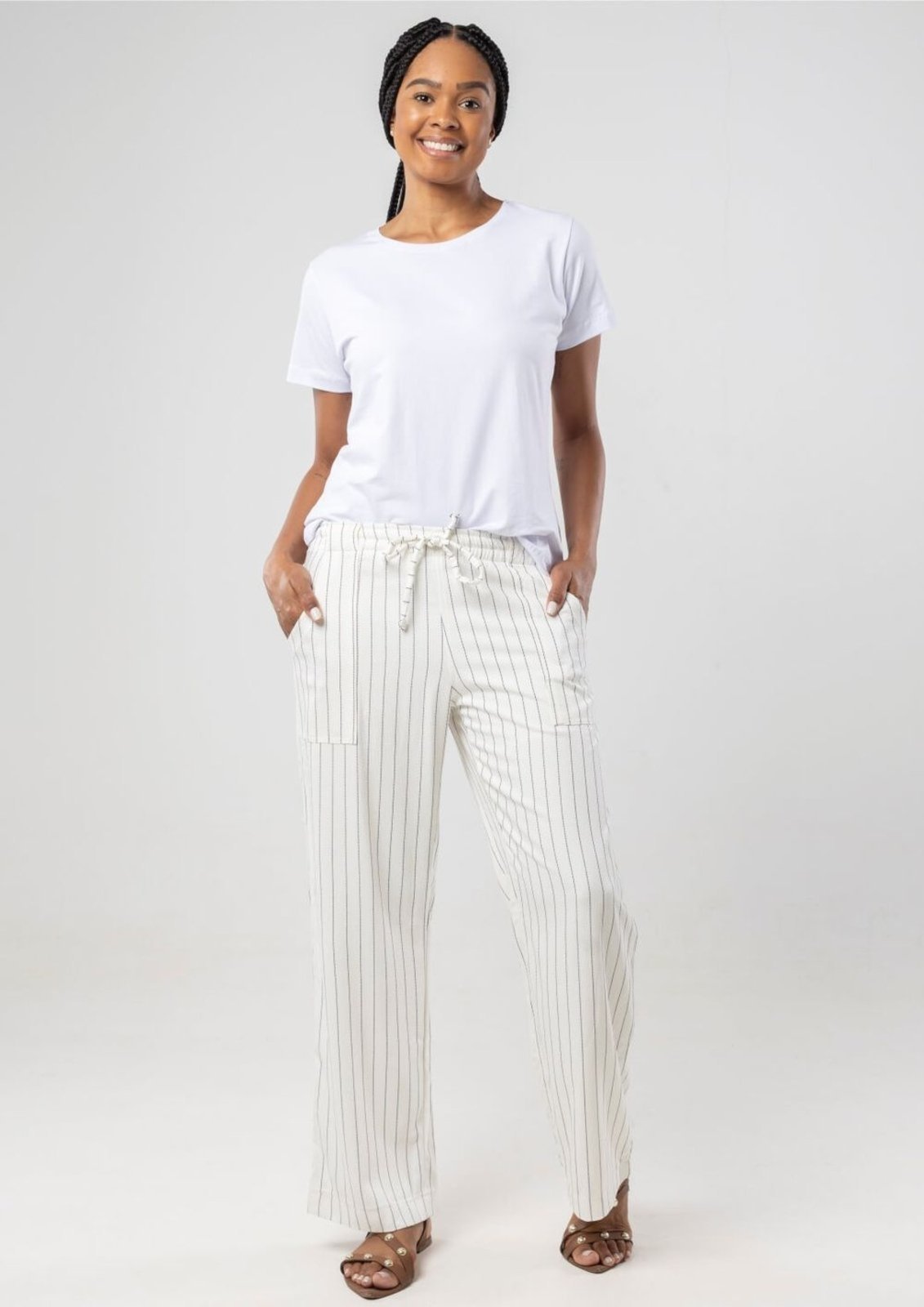 Calça Pantalona Pau a Pique Listrada Off White OFF WHITE – GG Pau a Pique