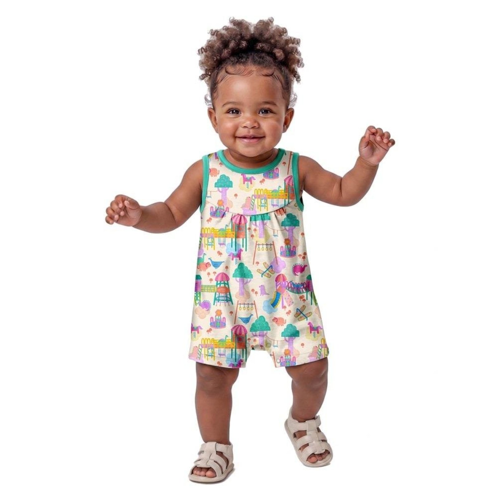 Infantil - Macacão Menina Parque dos Dinos Off White Alphabeto