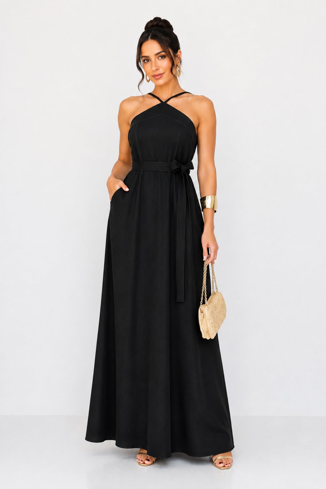 Vestido Longo Laço D Bell Outlet Vestido Preto
