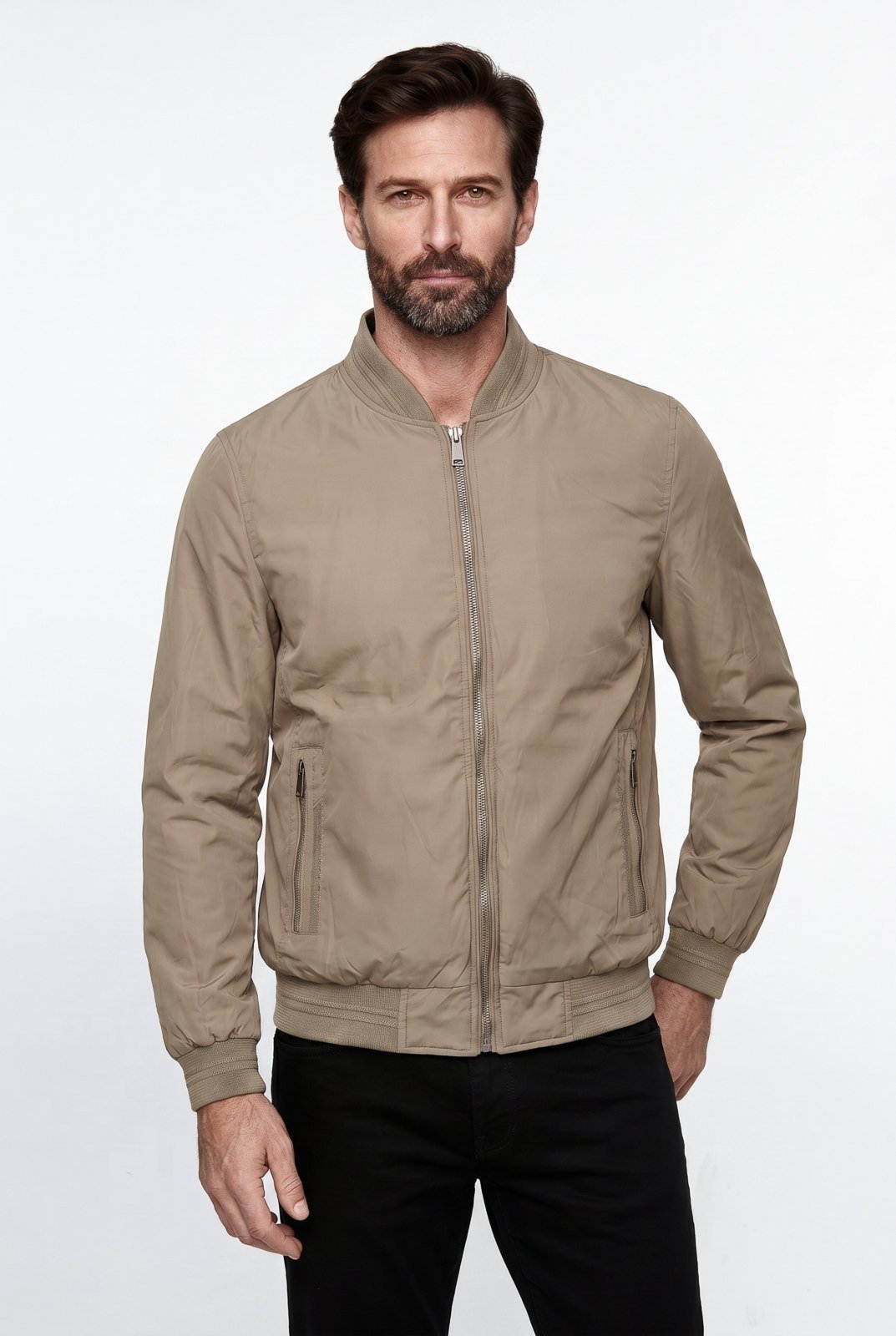 Jaqueta masculina nylon resinada dupla face 69415 - Bege/Preto