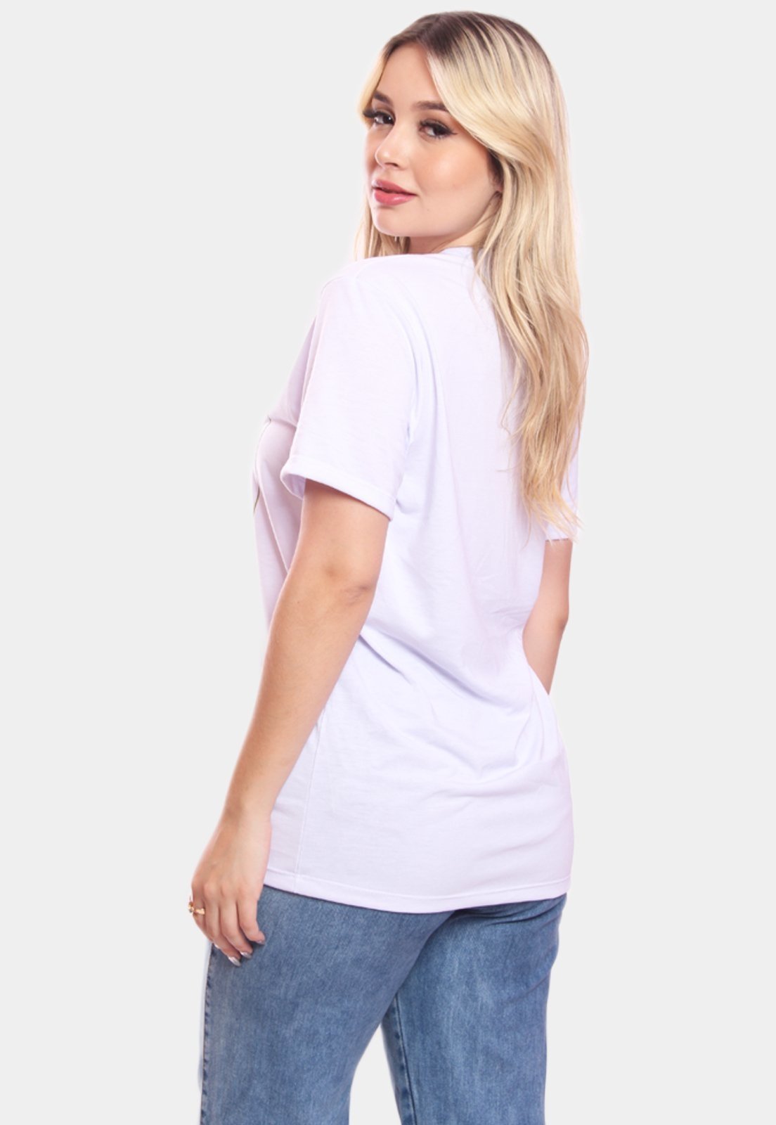 Vista 3 Tshirt Blusa Feminina Flores Retângulo Estampada Manga Curta Camiseta Camisa ADRIBEN preto ADRIBEN preto
