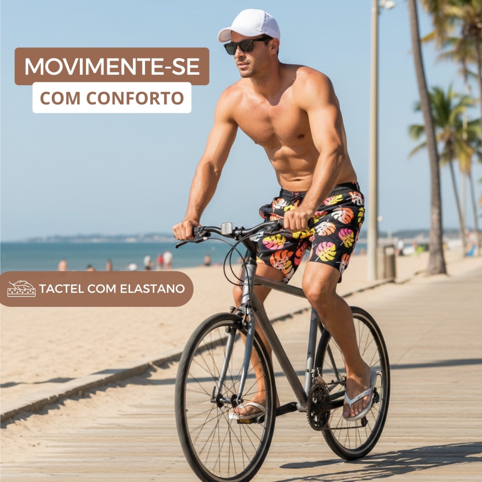 Vista 2 Bermuda Estampada KS Tactel Elastano Short Praia Verão Mauricinho preto KS preto