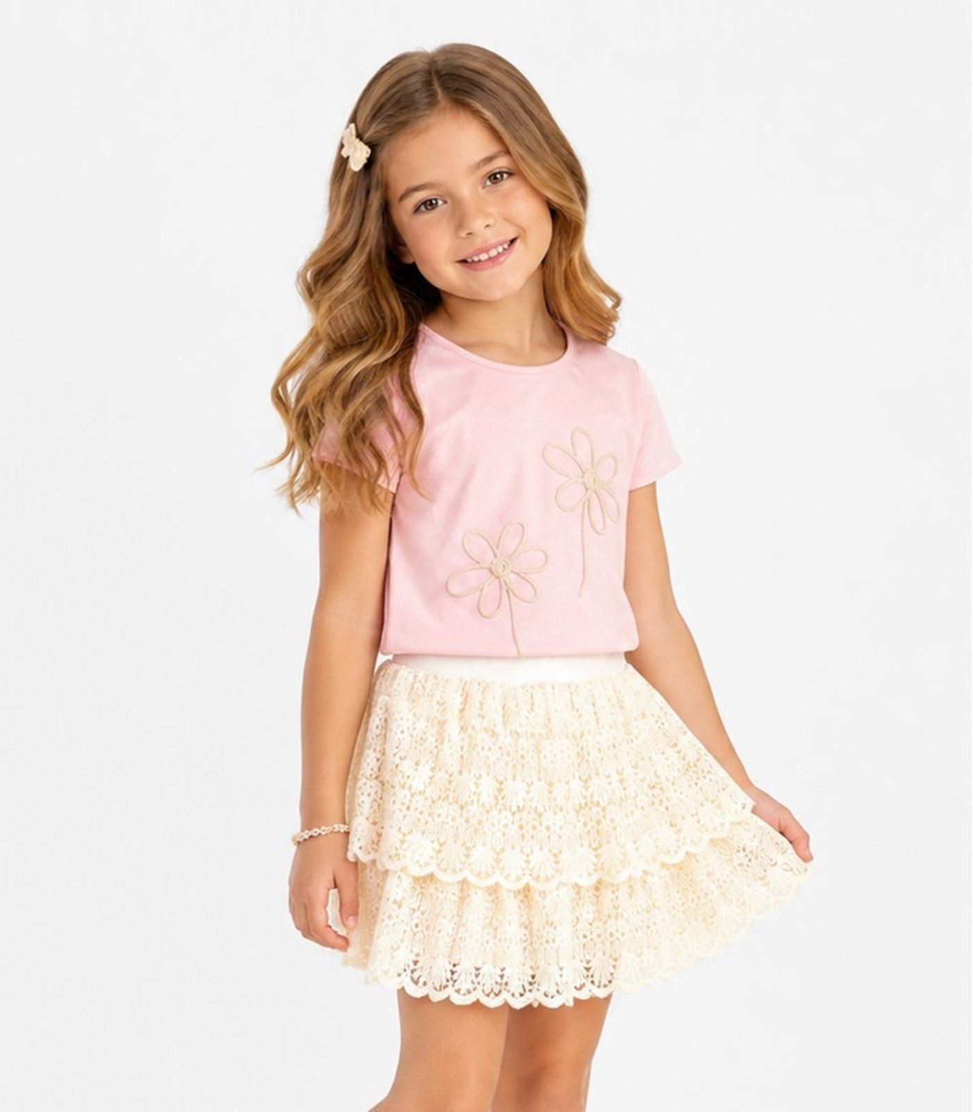 Infantil - Conjunto Blusa e Saia Trick Nick Bege