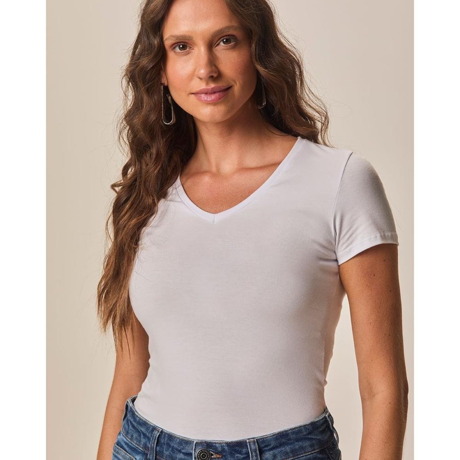 Blusa Básica Feminina Decote V Em Cotton Light Branco – PP Malwee