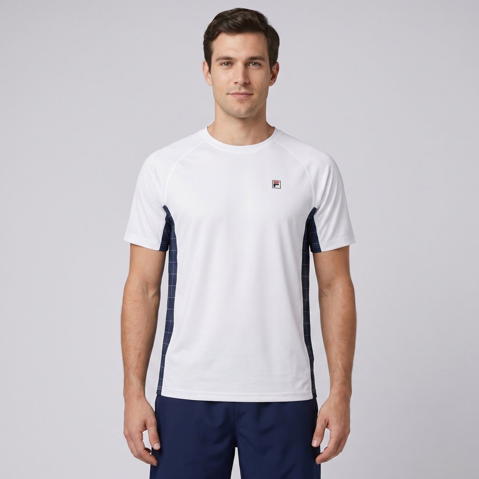 Camiseta Fila Grid Match Branco e Marinho