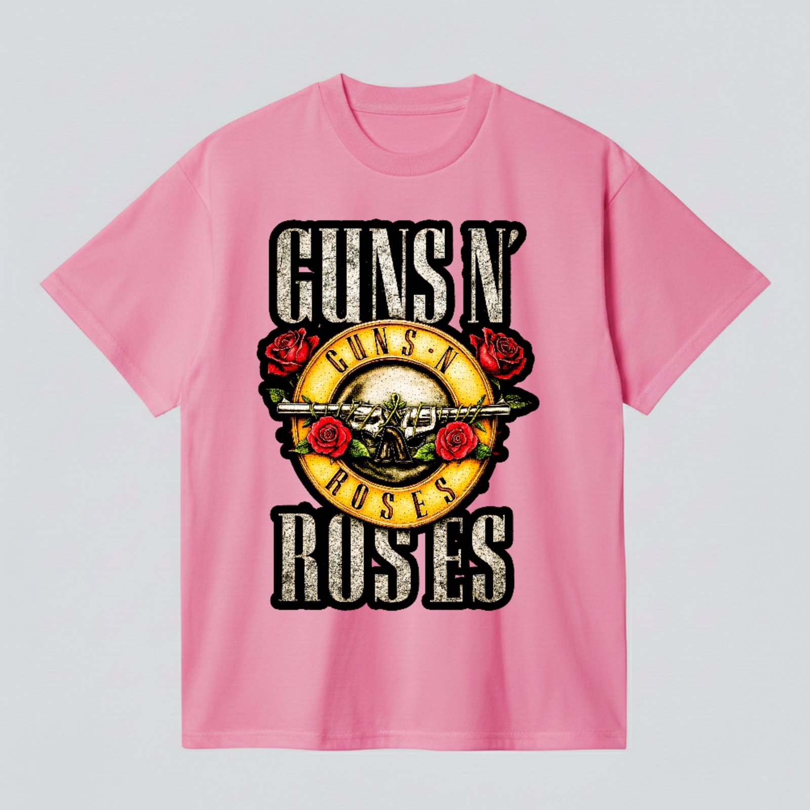 Camiseta Básica Guns N Roses Rock Mundial Anos 80 Hard Rock Unissex Rosa