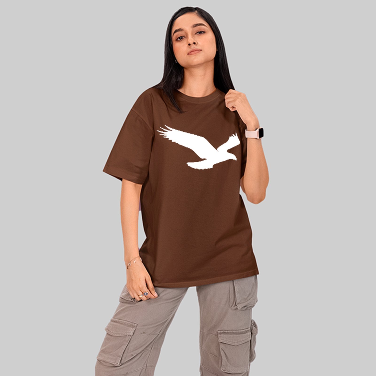 Camiseta Oversized Águia Silhueta Street Style Premium Marrom