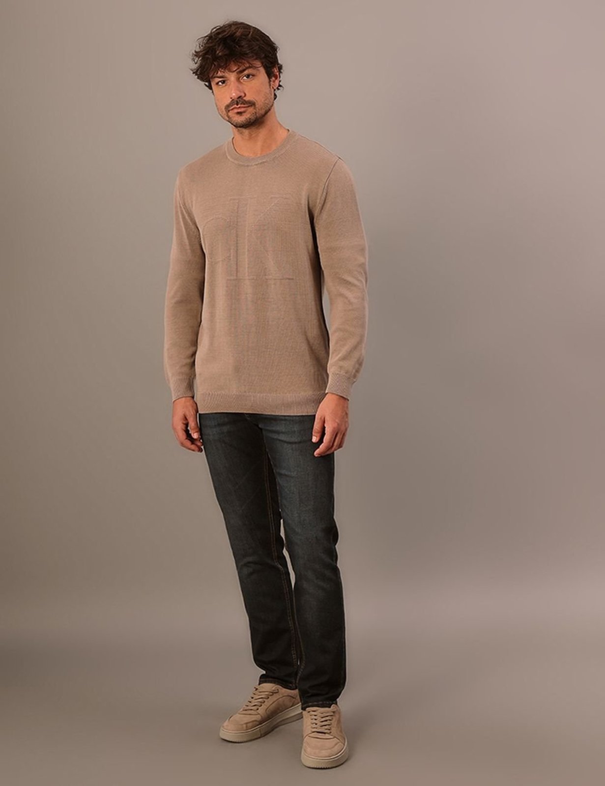 Tricot Masculino Calvin Klein Jeans Maxi Ck - Caqui Medio Calvin Klein Jeans