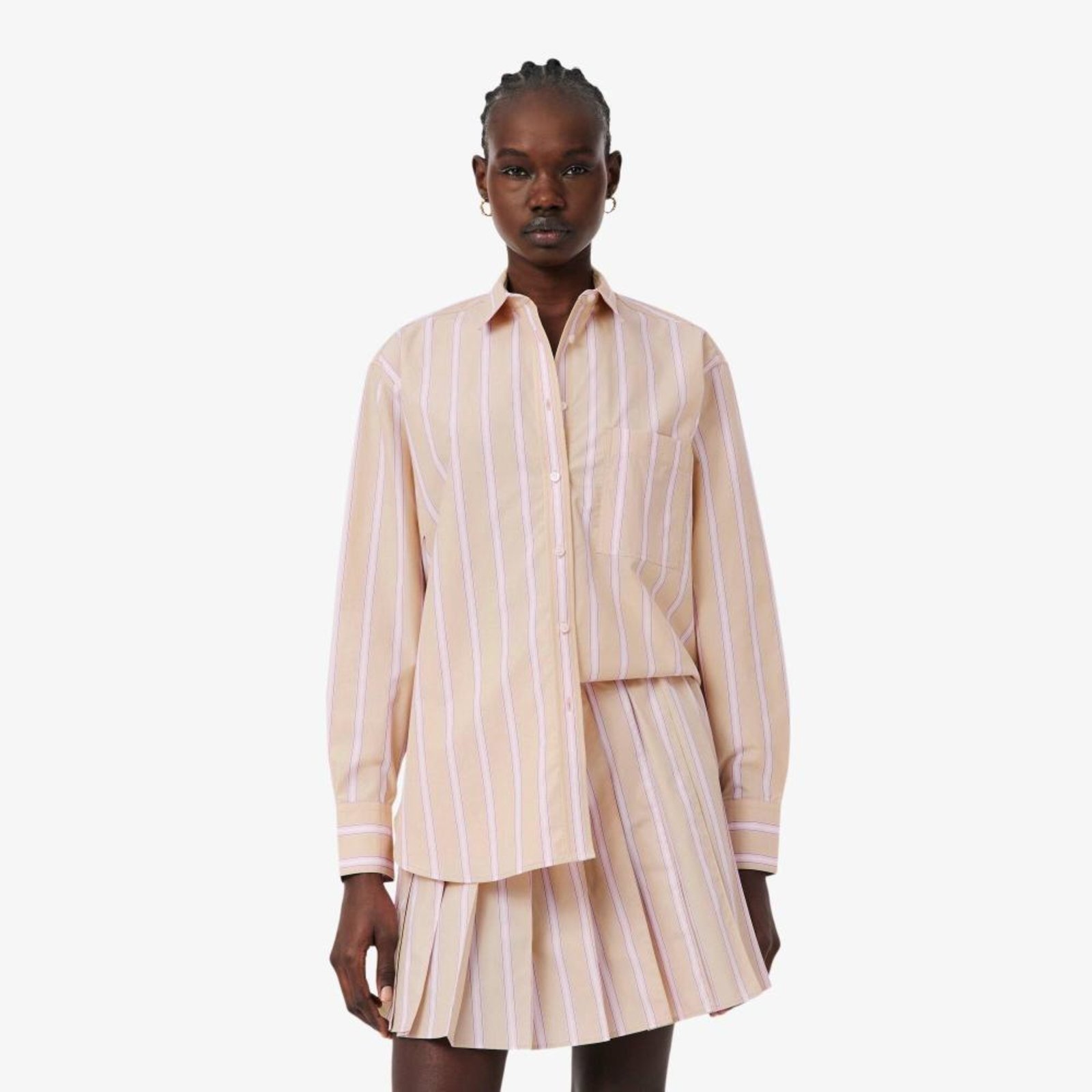 Camisa Oversized em Popeline de Algodão Bege / Rosa / Branco / Az - 36 Bege