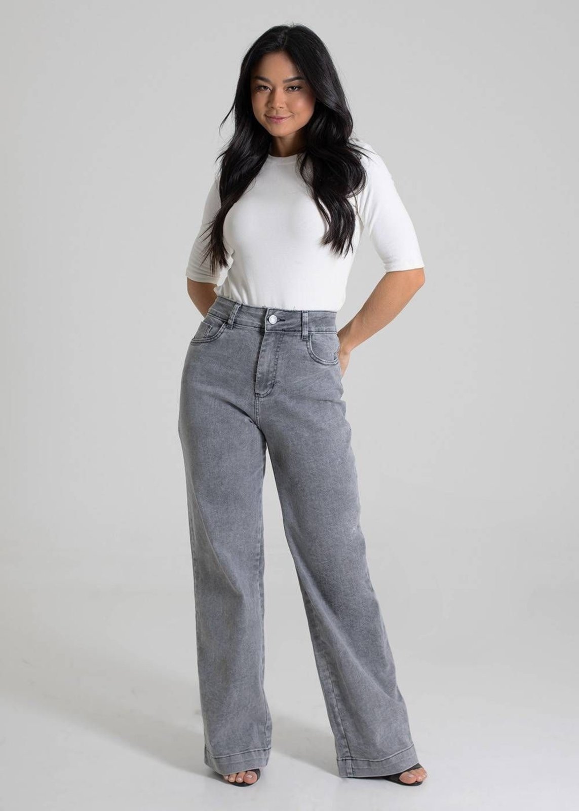 Calça Jeans Sawary Wide Leg – 280247 – Cinza – Sawary