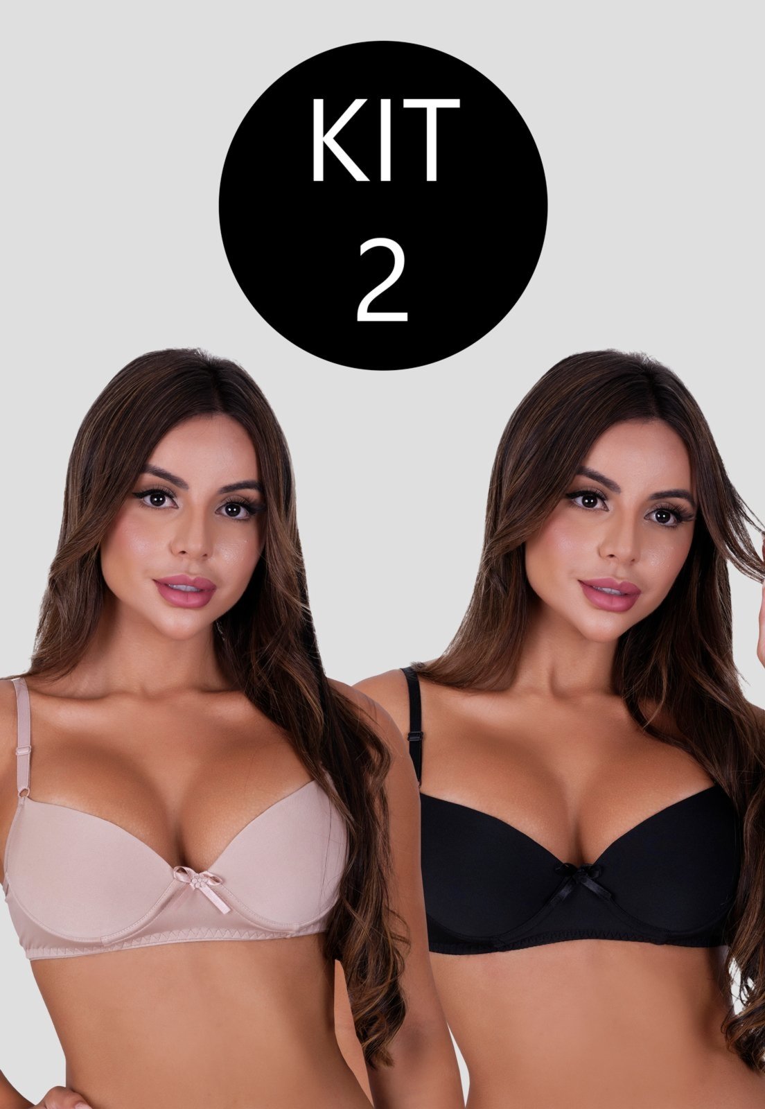 Kit 2 Sutiã Básico Mdmix com Bojo Bege e Preto
