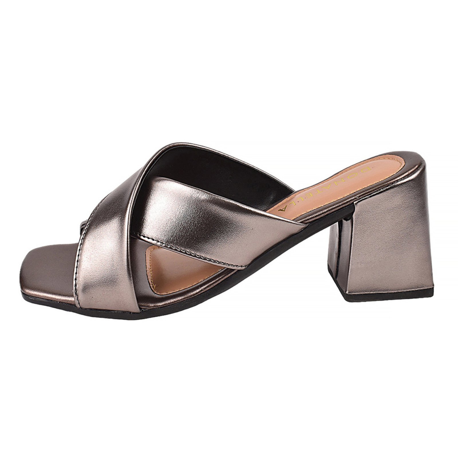 Vista 3 Sandália Feminina Tamanco Donatella Shoes Bico Quadrado Salto Alto Cruzada Metalizada Monte Shoes prata velho Monte Shoes prata velho