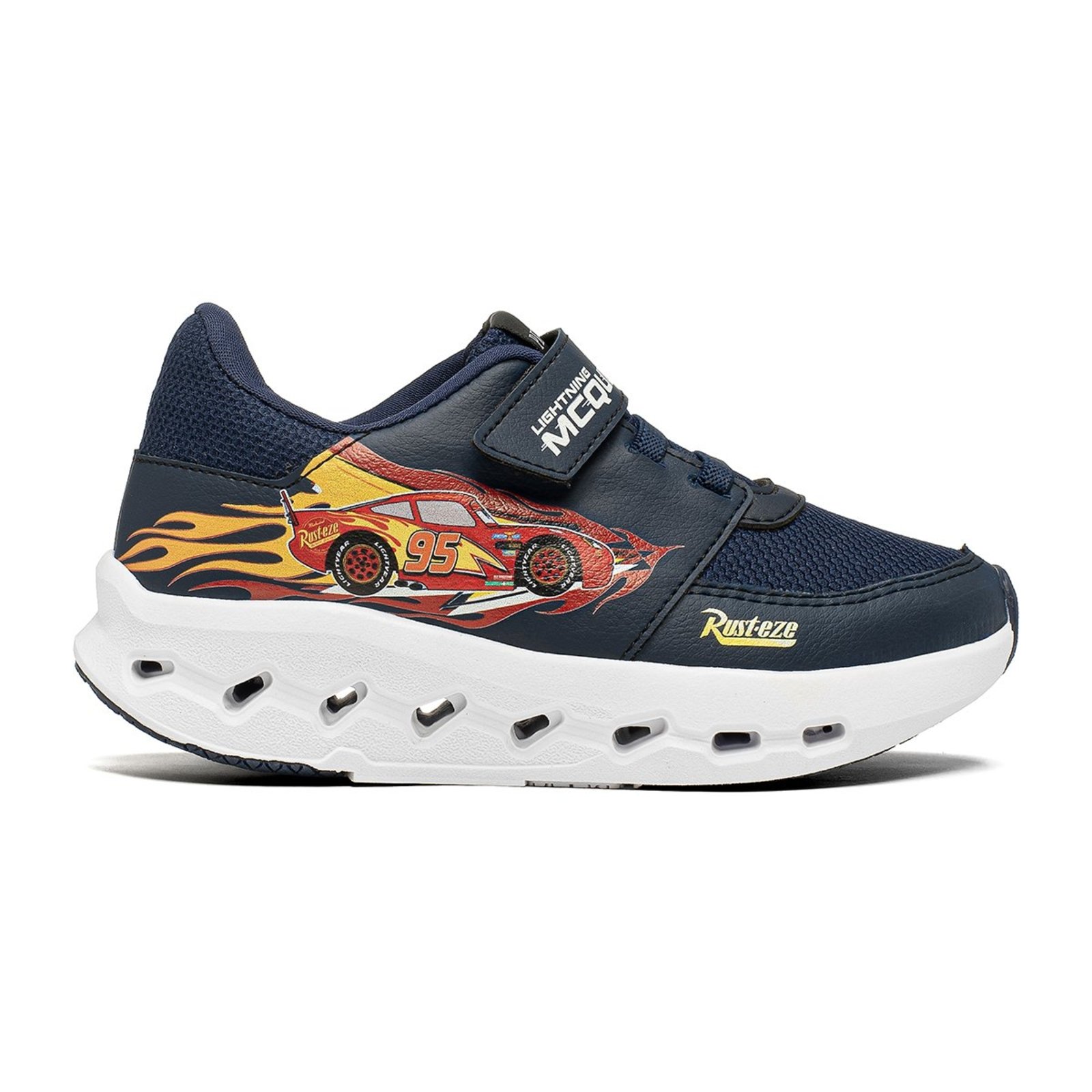 Infantil - Tênis Disney Pixar Carros Relâmpago McQueen Azul Marinho Casual com Faixa Aderente Cadarço Elástico Solado Leve e Confortável DCA11DY