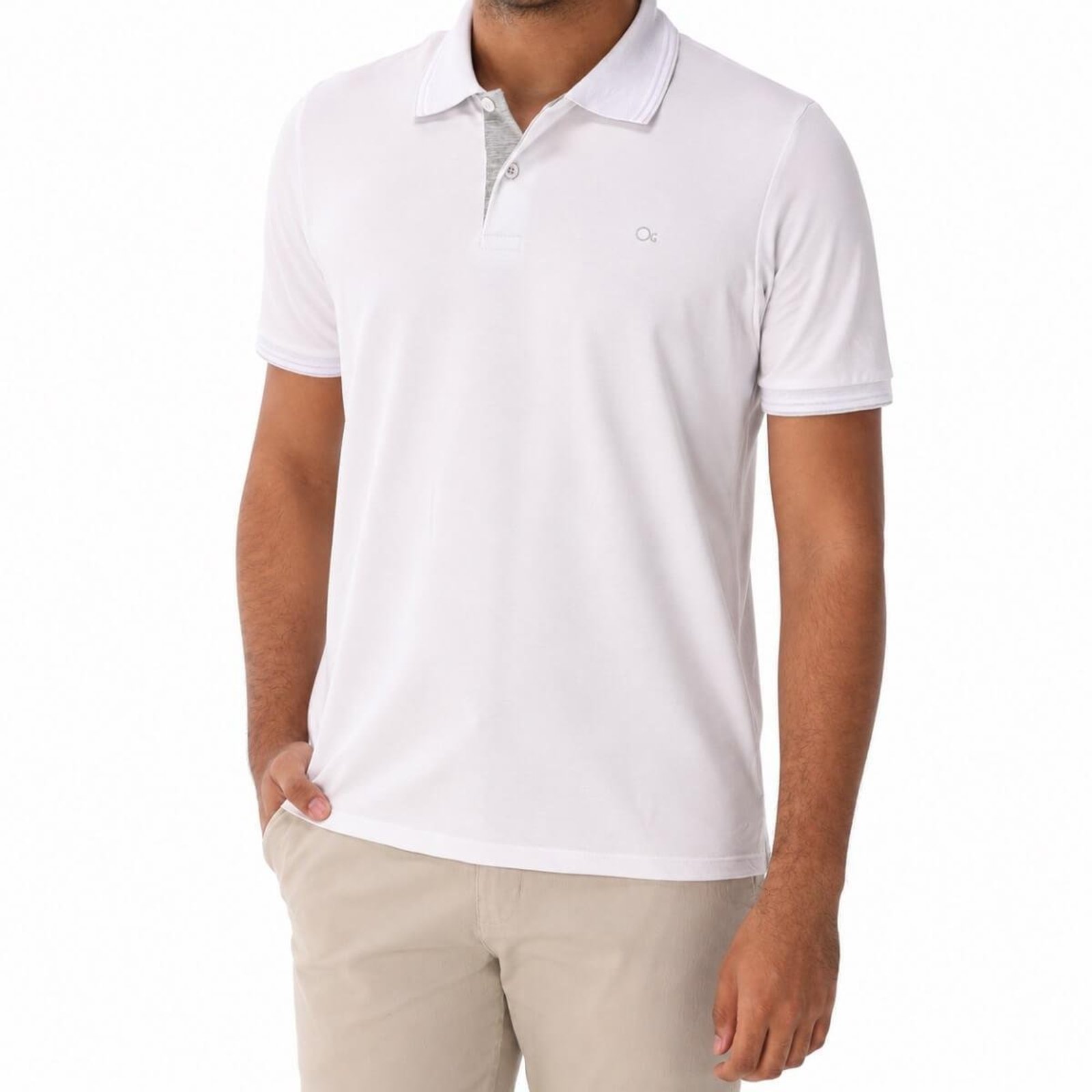 Camisa Polo Masculina Slim Piquet Manga Curta Ogochi 007484025 Branca