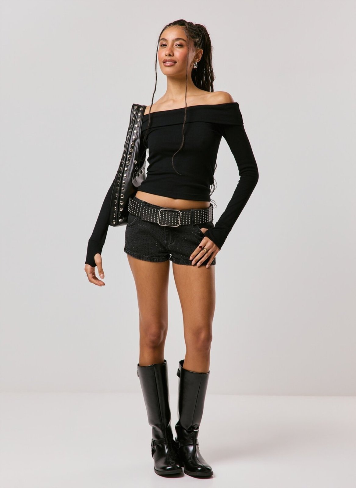Short Jeans Preto Cintura Baixa Brilhos